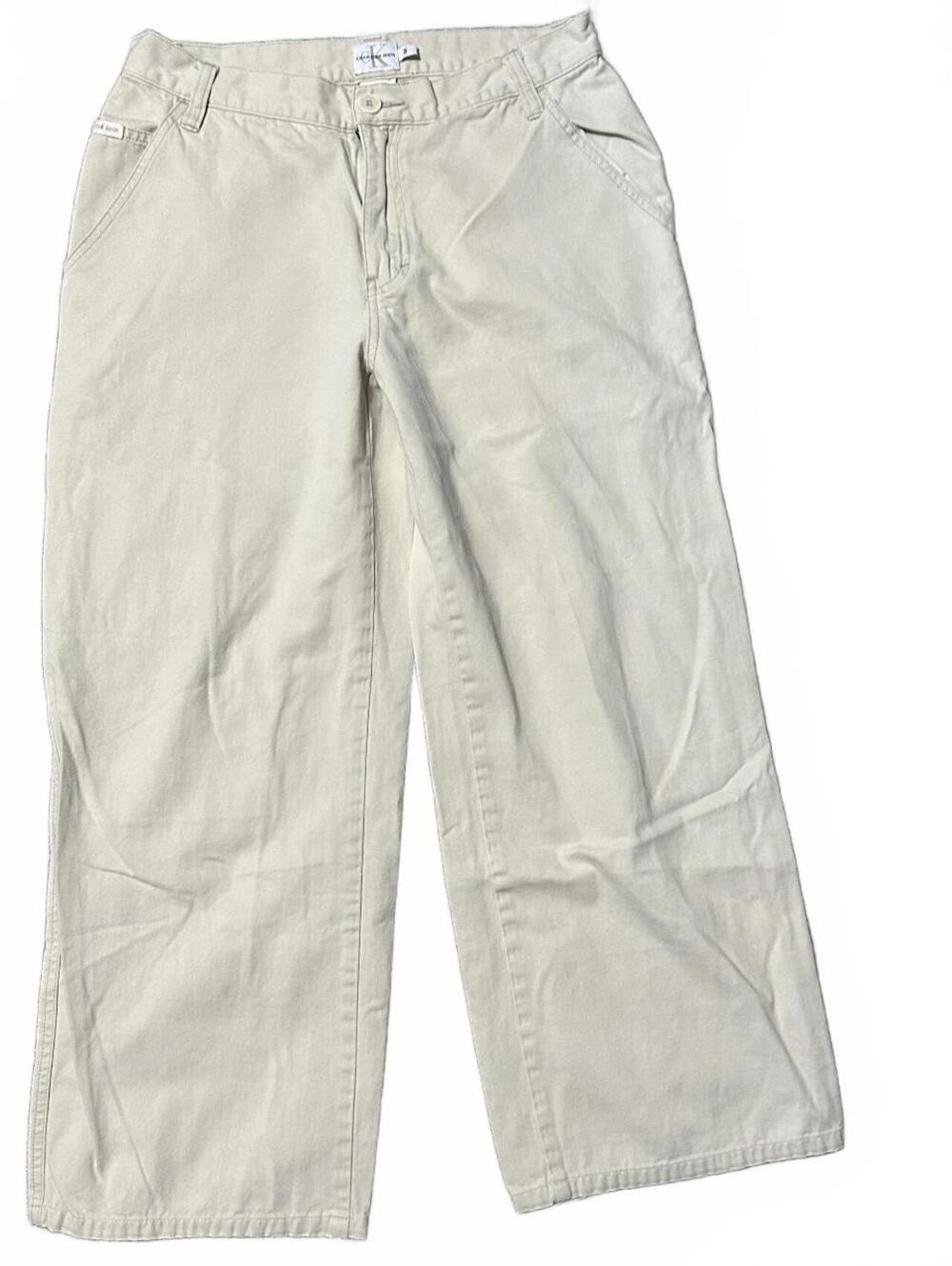 Y2K Ankle Length Calvin Klein Beige Cargo Wide Leg Pants Size 5